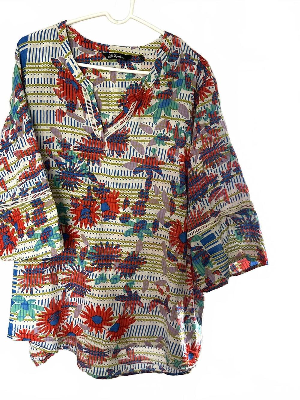 Ulla popken tropical vacation resort cruise tunic top Cotton viscose  sz 3xl